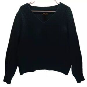 Banana Republic Ladies Dark Green Heather Wool Blend V-Neck Cropped Sweater EUC
